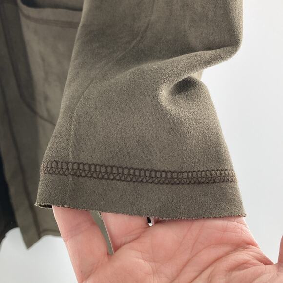 Solitaire Womens Olive Green Microsuede Open Front Jacket Coat Small New - Picture 13 of 16